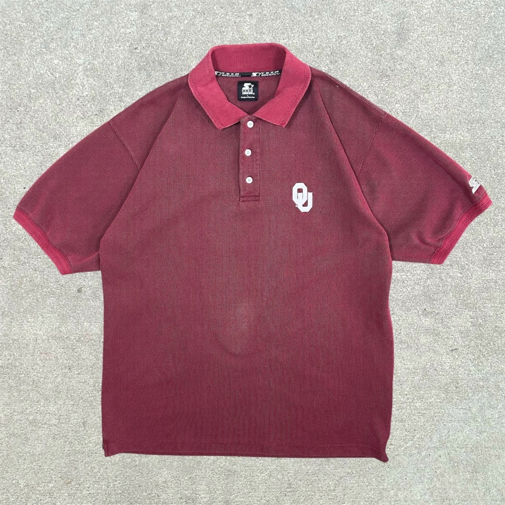 Starter Oklahoma Sooners Polo Shirt Mens size Large Vintage OU Logo Maroon - Picture 1 of 7